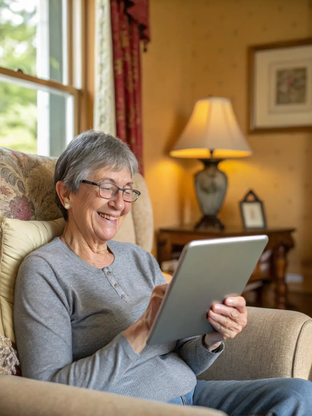 A close-up shot of Geoff Wardle assisting a senior woman with password management on her iPhone, emphasizing security and ease of access.
